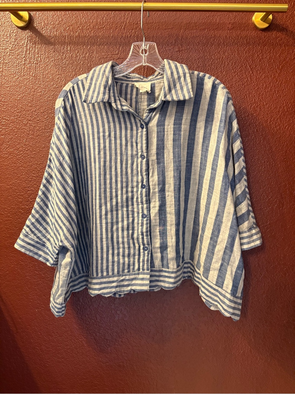 Relaxed Blue & Grey Stripe Button-Up Shirt